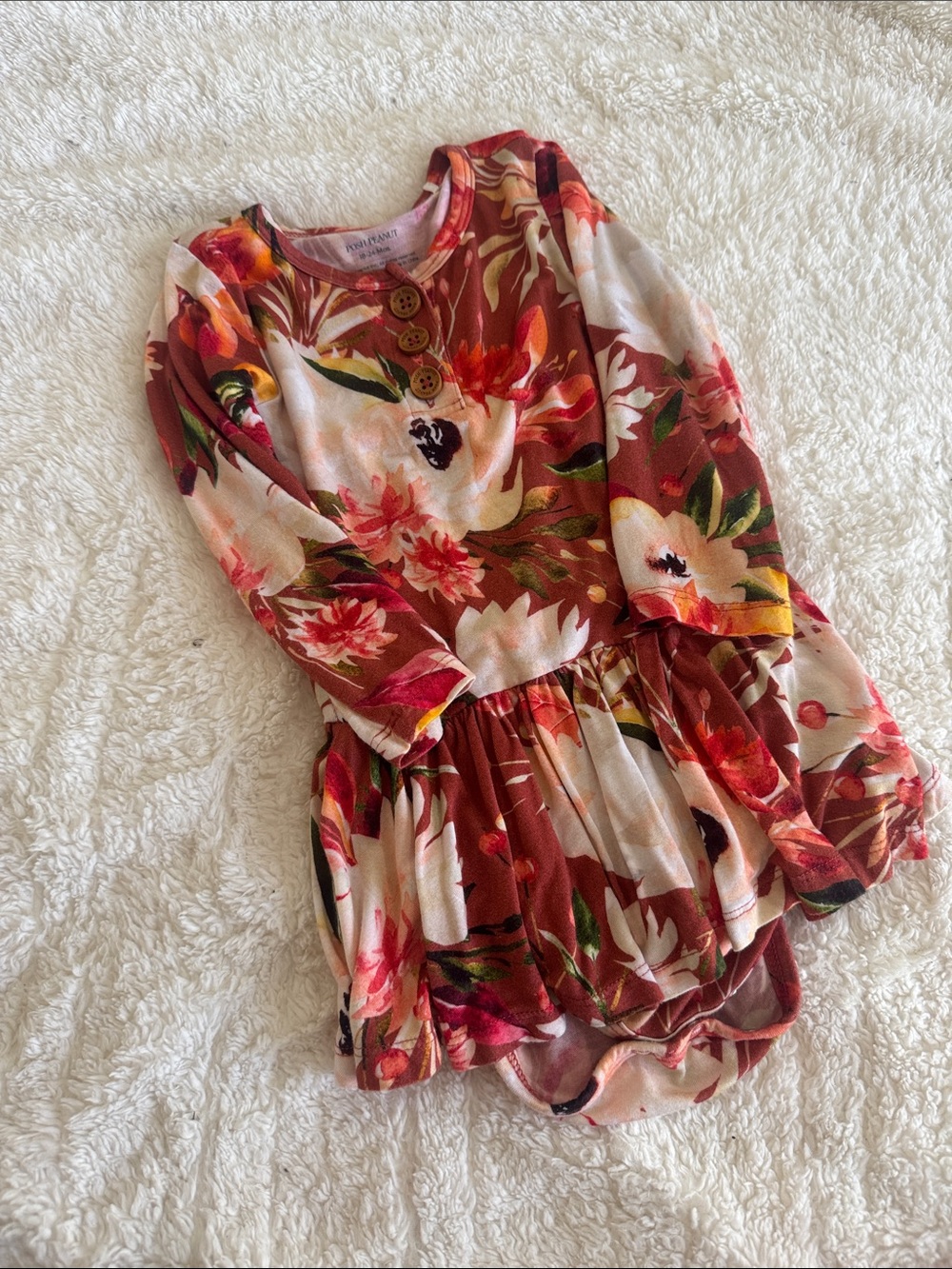 Posh Peanut Floral Long Sleeve Dress Romper - Rust, Pink, Cream